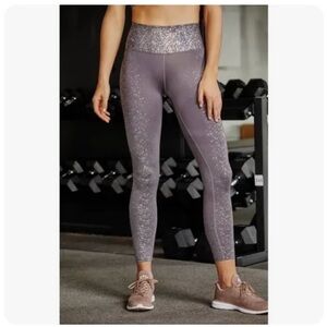 Free People Movement Rainbow Reflective Active Taupe Silver Leggings Size Small